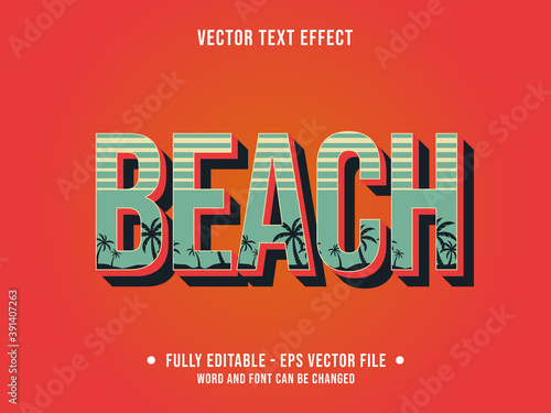 Editable text effect - Beach retro red and retro green color style	
