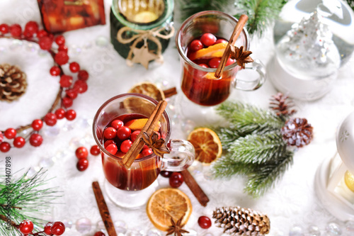 mulled wine with orange and cranberries for Christmas
