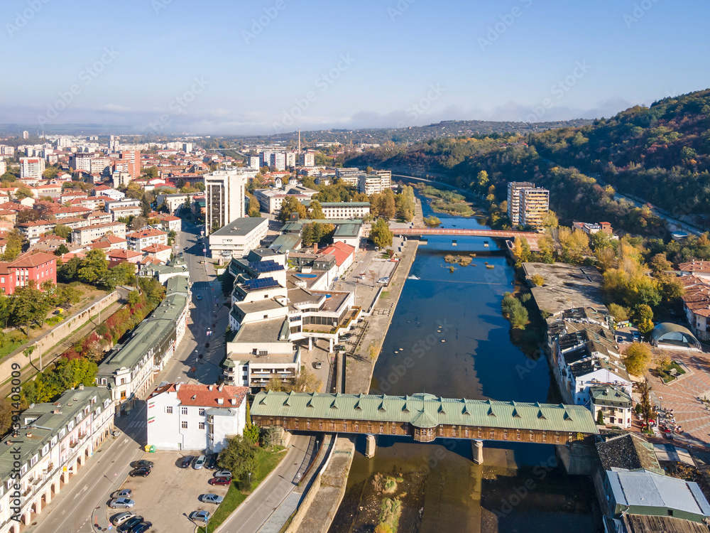 Aerial view of center of town of Lovech, Bulgaria