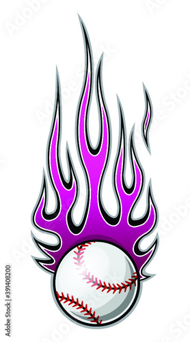 Vector illustration of baseball softball ball with hotrod flame shape. Ideal for printable sticker decal sport logo design and any decoration.