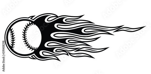 Vector illustration of baseball softball ball with hotrod flame shape. Ideal for printable sticker decal sport logo design and any decoration.