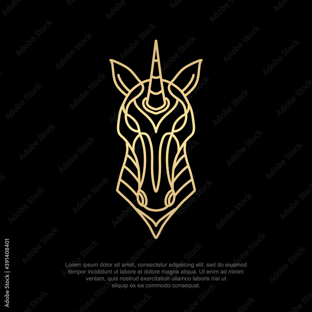 Animal luxury logo unicorn head, line art, simple and modern icons, editable design templates