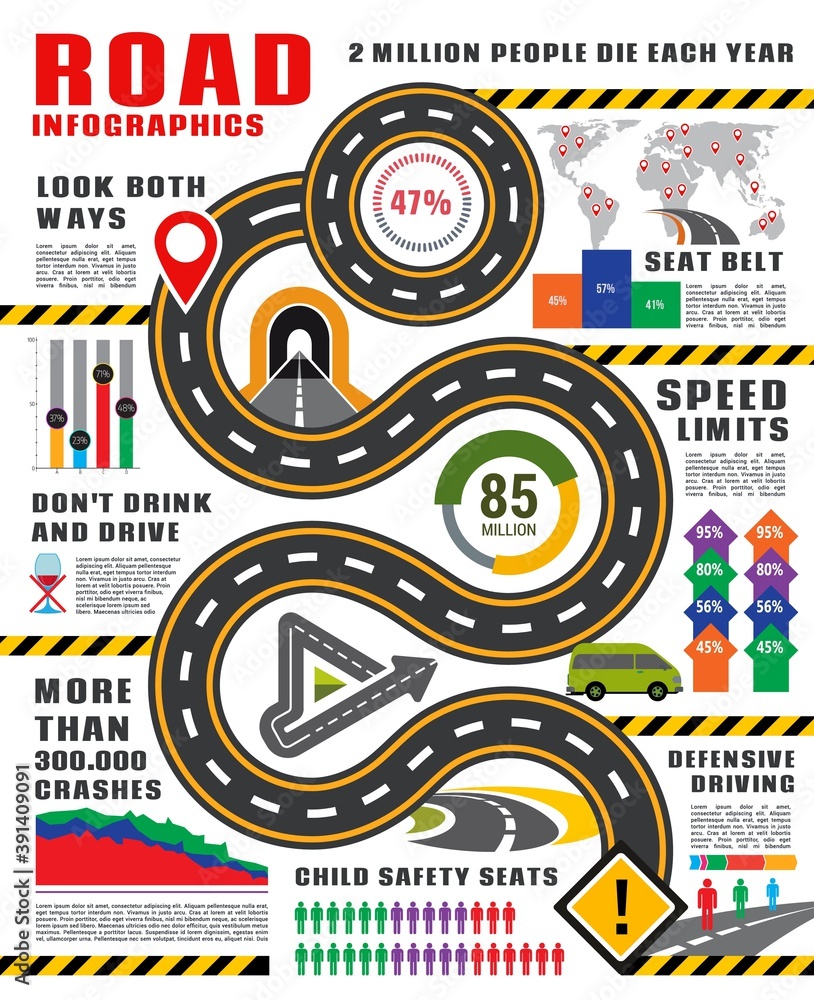 Transport infographics vector template. Road and traffic safety