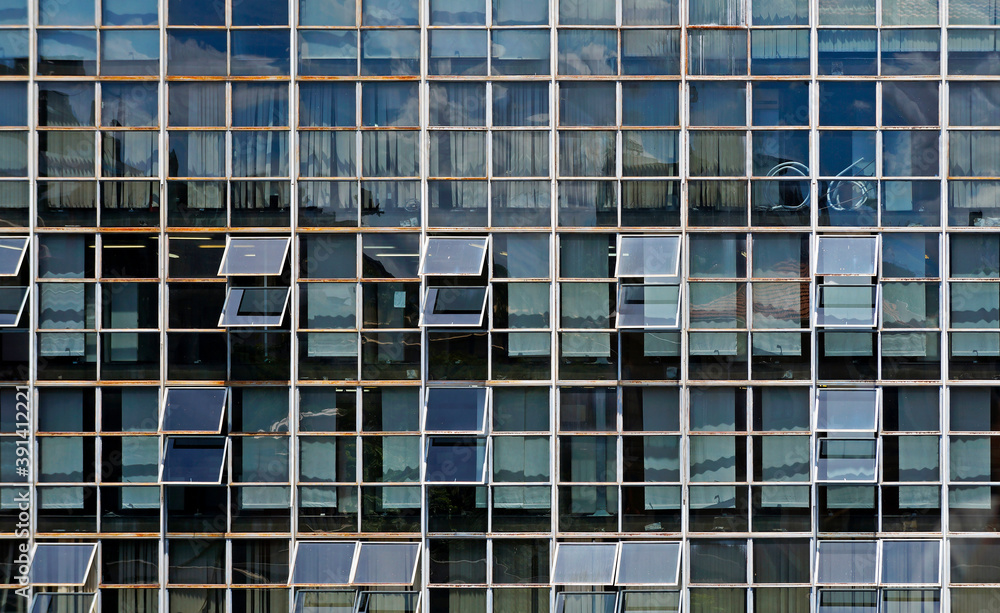 Building facade with reflections, Belo Horizonte, Brazil 