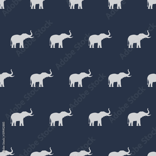 Animal seamless pattern and textile design. Vector illustration with gray elephant silhouette on deep blue background. Good for t-shirt design  fabric print  greeting card  wrapping  wallpapers.