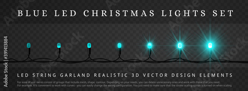 Blue LED Christmas String Lights with different phase of Light. Decoration Elements for Holidays Design. Block structure, easy editing. Instruction at bottom of pic.. Easy to animate