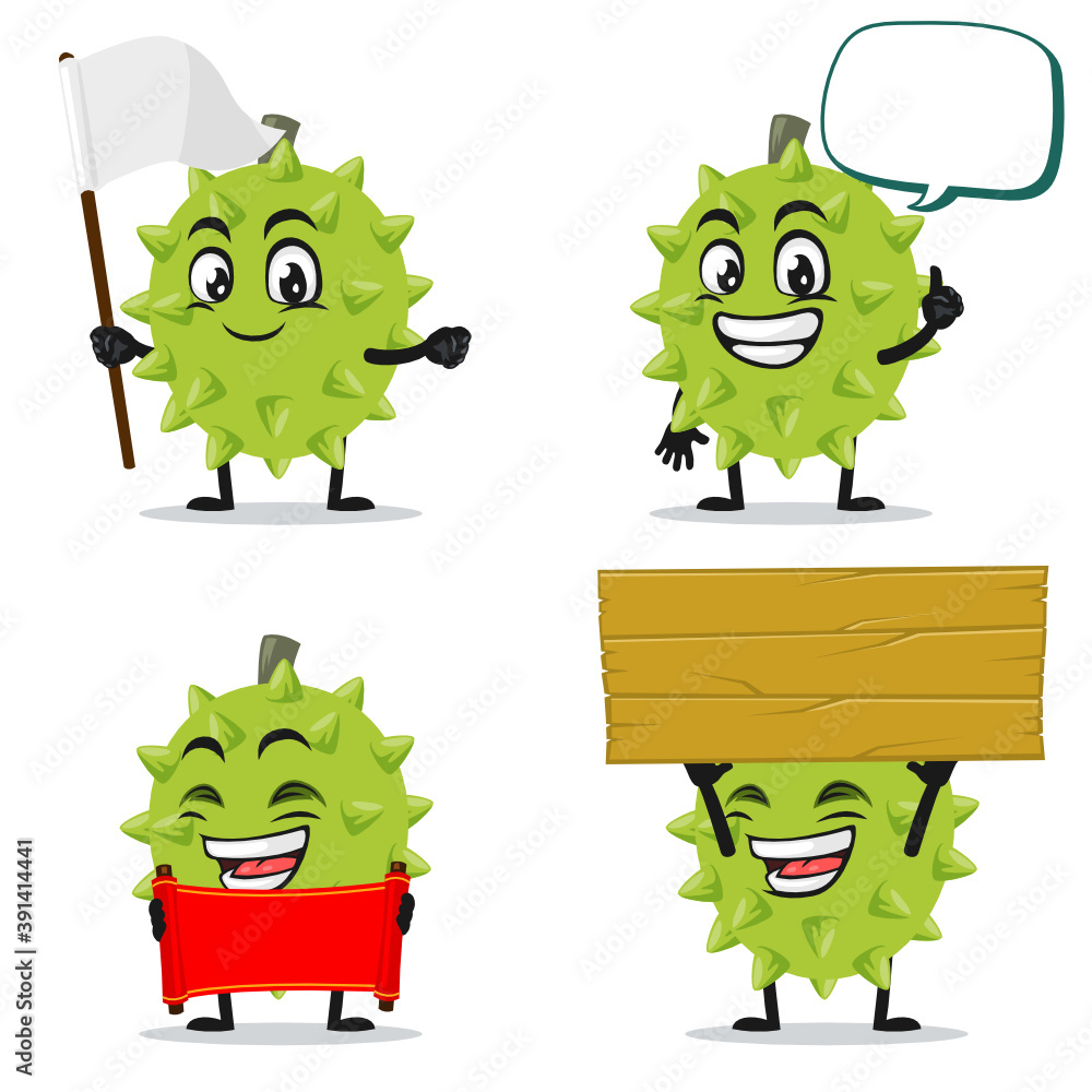 vector illustration of durian mascot or character collection set with blank sign theme vector illustration of durian mascot or character collection set with blank sign theme
