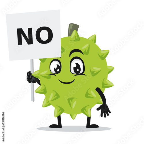 vector illustration of durian mascot or character holding sign says no