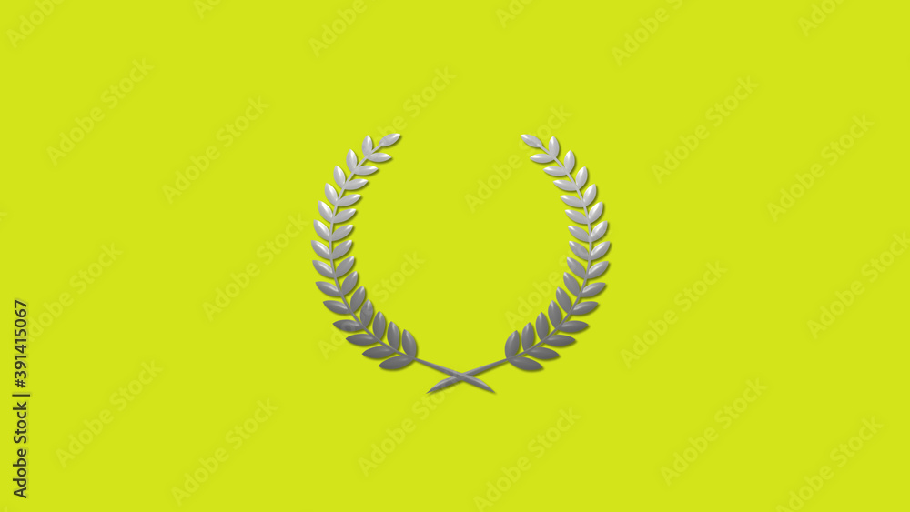 Amazing gray and white gradient 3d wheat logo icon on yellow background, Wreath logo icon Amazing gray and white gradient 3d wheat logo icon on yellow background, Wreath logo icon