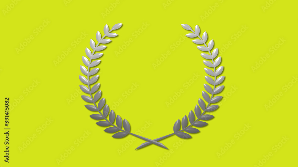 Amazing gray and white gradient 3d wheat logo icon on yellow background, Wreath logo icon