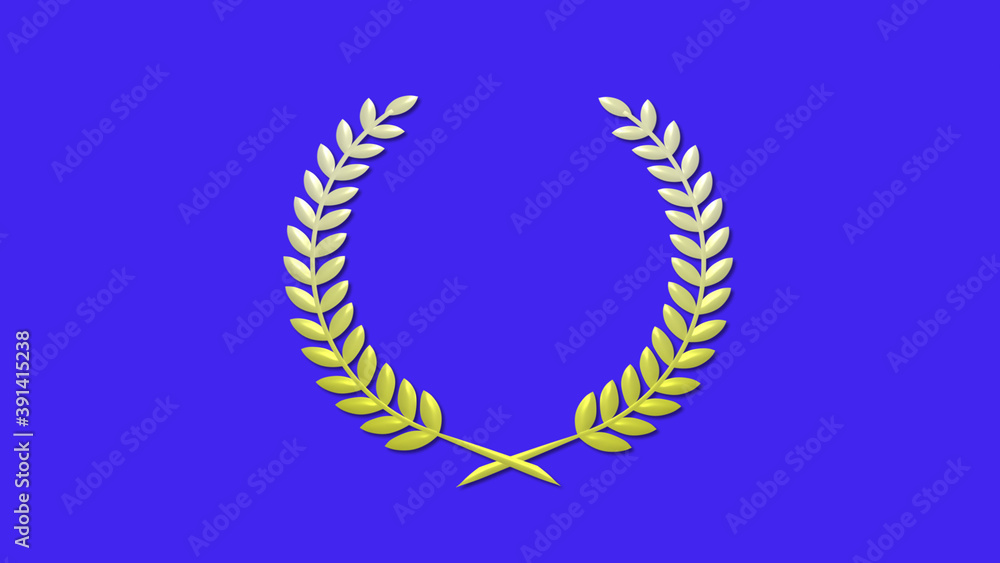 Yellow white gradient 3d wheat icon on blue background, 3d wreath icon Yellow white gradient 3d wheat icon on blue background, 3d wreath icon