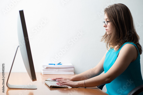 Girl is typing. Woman with ...