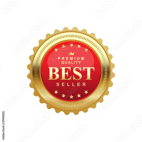 Premium, best seller, luxury,  commercials, realistic vector design of golden badge with red ribbon