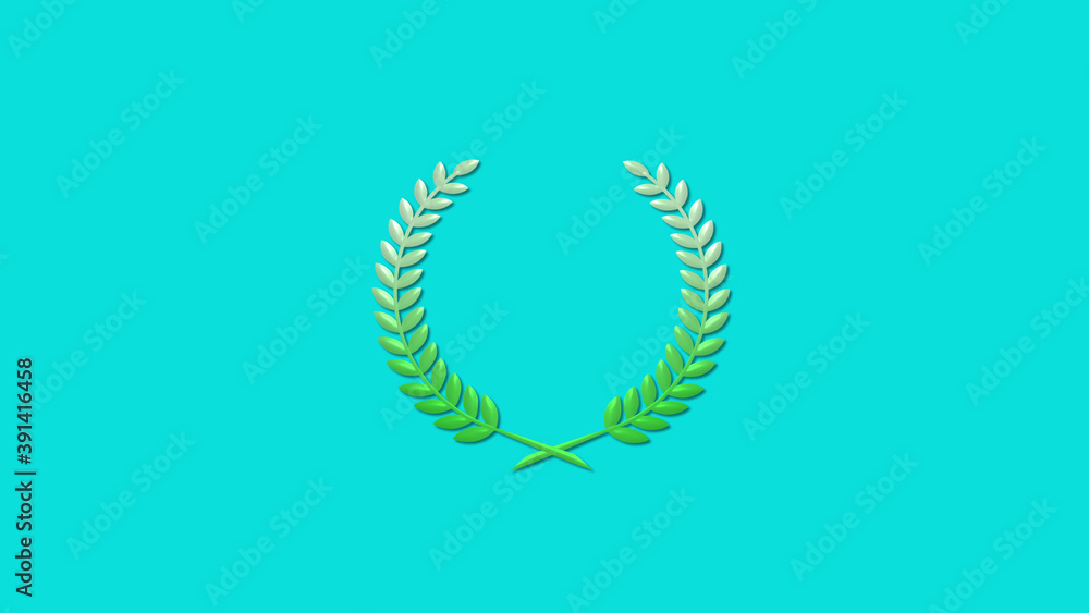 Beautiful green gradient 3d wreath logo icon on cyan background Beautiful green gradient 3d wreath logo icon on cyan background