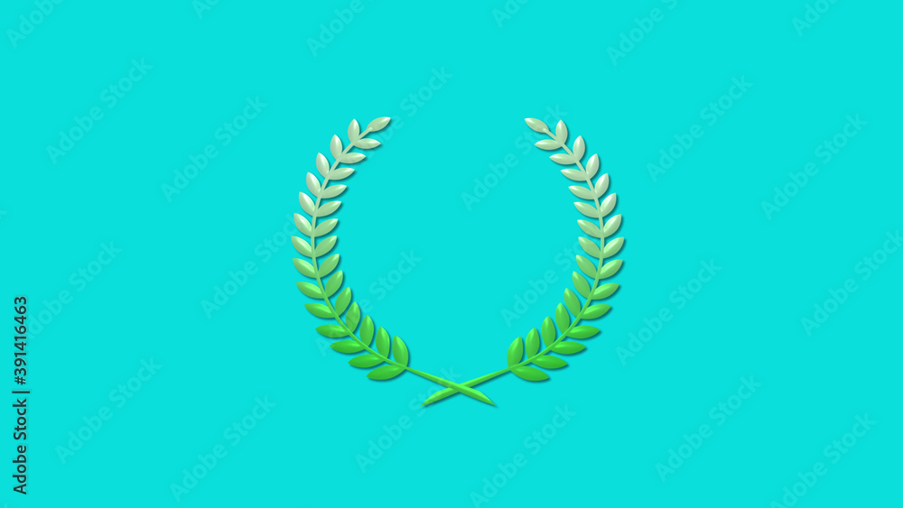 Beautiful green gradient 3d wreath logo icon on cyan background Beautiful green gradient 3d wreath logo icon on cyan background