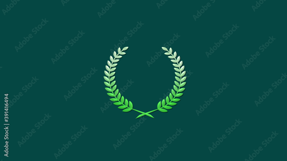 Amazing green white gradient 3d wheat icon on cyan dark background, Wreath icon