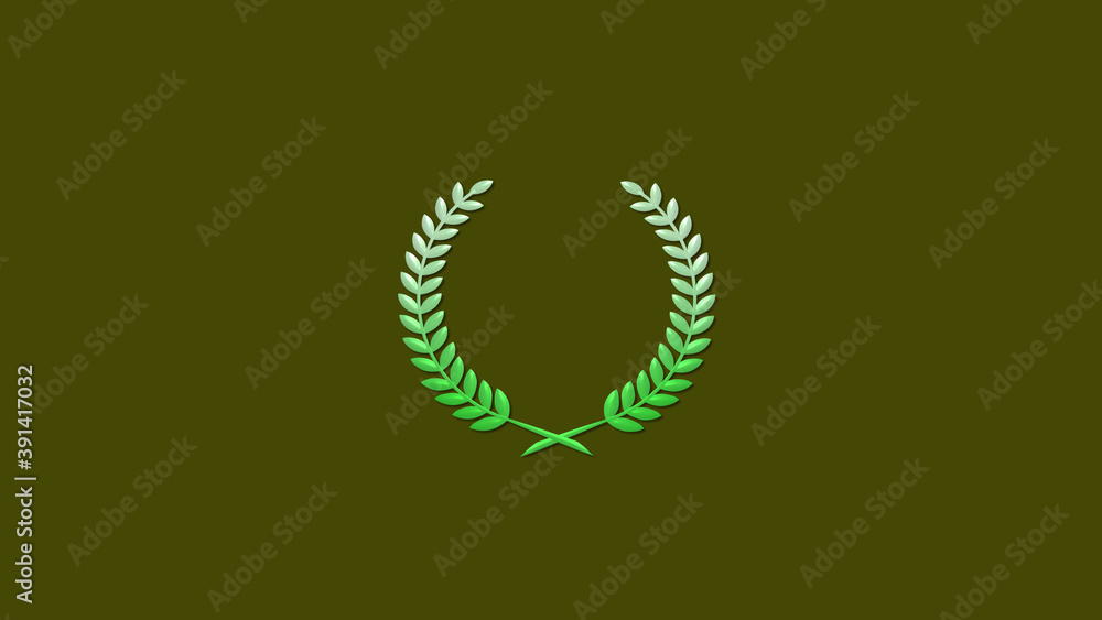 Amazing green and white gradient wheat icon on yellow dark background, New wreath icon