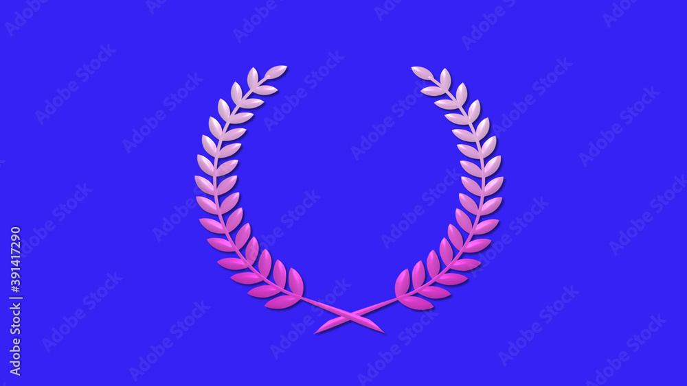 Amazing pink white gradient 3d wreath logo icon on blue background, New wheat icon Amazing pink white gradient 3d wreath logo icon on blue background, New wheat icon
