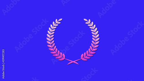 Amazing pink white gradient 3d wreath logo icon on blue background, New wheat icon