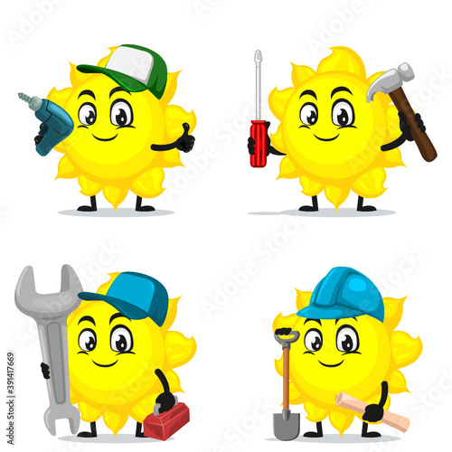 vector illustration of sun mascot or character collection set with service or repair theme