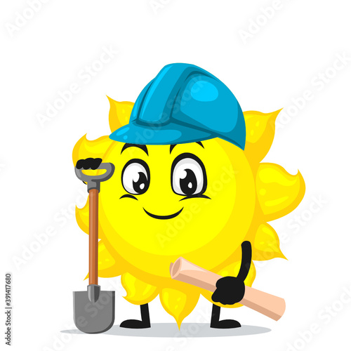 vector illustration of sun mascot or character wearing builder costume
