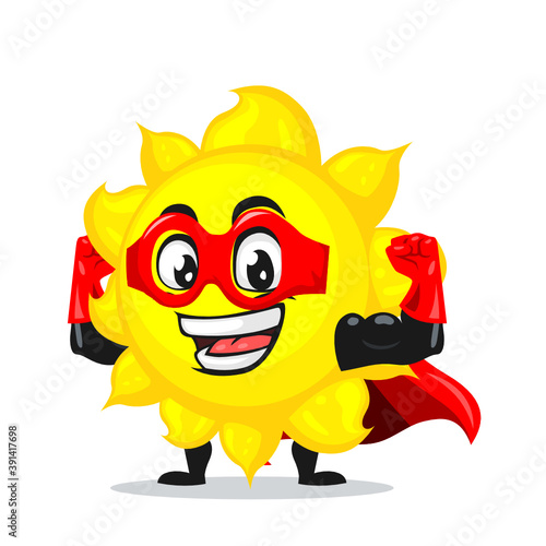 vector illustration of sun mascot or character wearing super hero costume