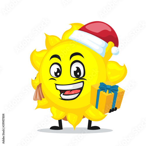 vector illustration of sun mascot or character wearing santa hat