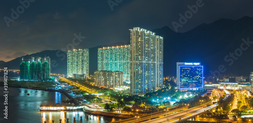 Panorama of residential district in Hong Kong city at night