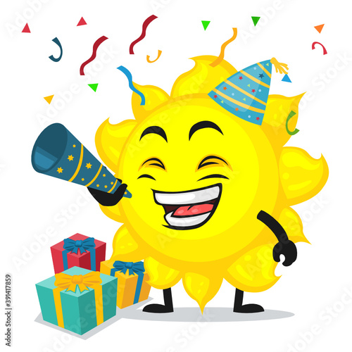 vector illustration of sun mascot or character celebrate new year party