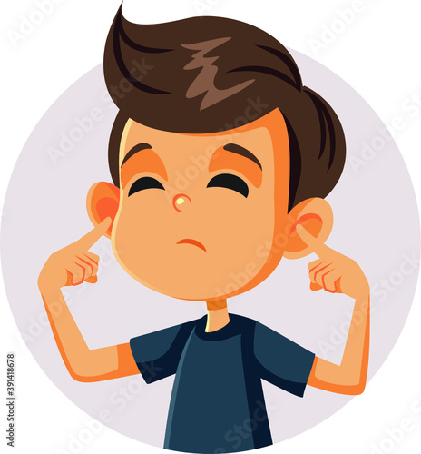 Boy Covering up His Ears Hearing a Stressful Noise