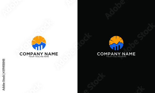 Finance and Investment Logo Design.Mountain and Line Bar Symbol.4 color with gradients.Vector Eps10.Editable.

