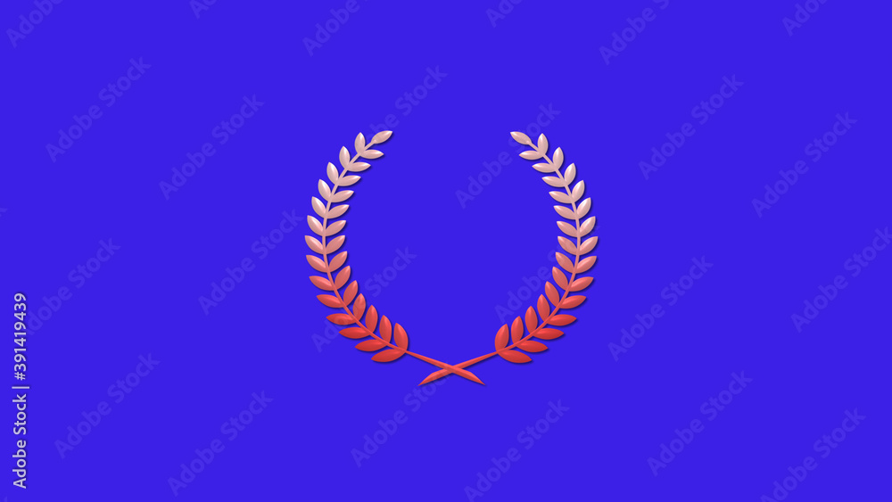 Beautiful red and white gradient 3d wheat icon on blue background, New wreath icon Beautiful red and white gradient 3d wheat icon on blue background, New wreath icon