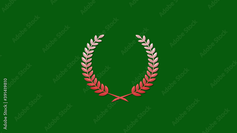 Amazing red and white gradient 3d wheat icon on green dark background, New wreath icon Amazing red and white gradient 3d wheat icon on green dark background, New wreath icon