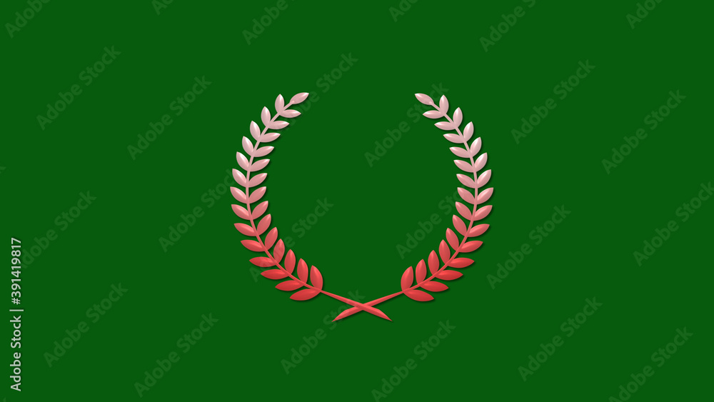 Amazing red and white gradient 3d wheat icon on green dark background, New wreath icon Amazing red and white gradient 3d wheat icon on green dark background, New wreath icon