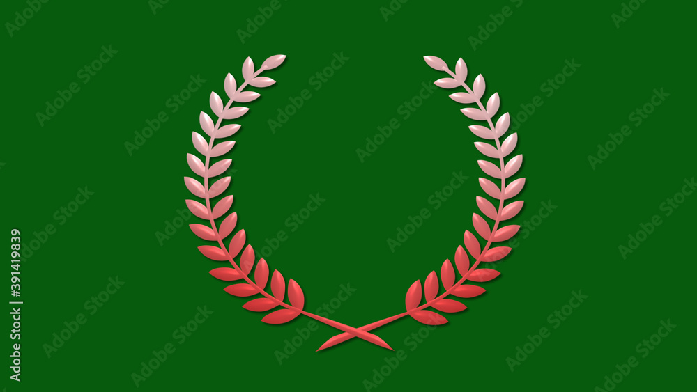 Amazing red and white gradient 3d wheat icon on green dark background, New wreath icon Amazing red and white gradient 3d wheat icon on green dark background, New wreath icon