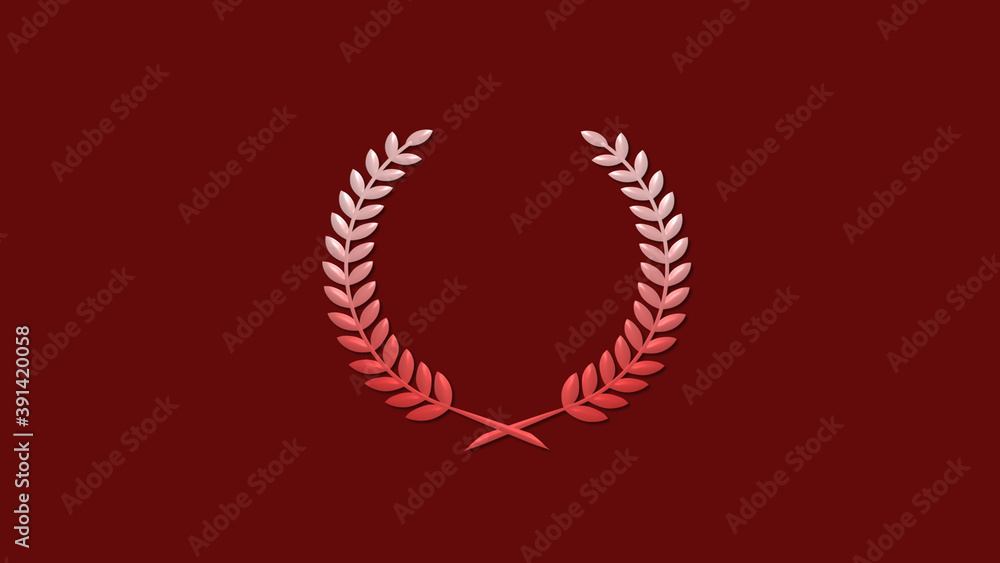 Amazing red white gradient 3d wheat icon on red dark background, Wreath logo icon Amazing red white gradient 3d wheat icon on red dark background, Wreath logo icon
