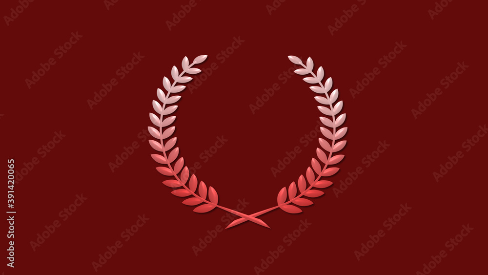 Amazing red white gradient 3d wheat icon on red dark background, Wreath logo icon Amazing red white gradient 3d wheat icon on red dark background, Wreath logo icon