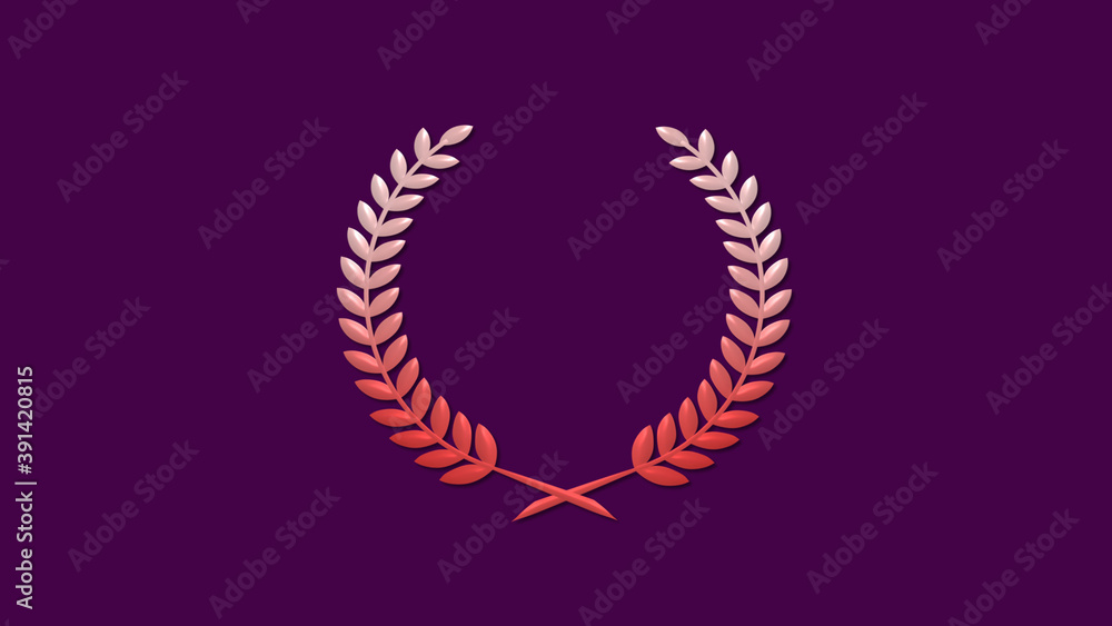 New red and white gradient 3d wheat icon on pink dark background, Wreath icon New red and white gradient 3d wheat icon on pink dark background, Wreath icon