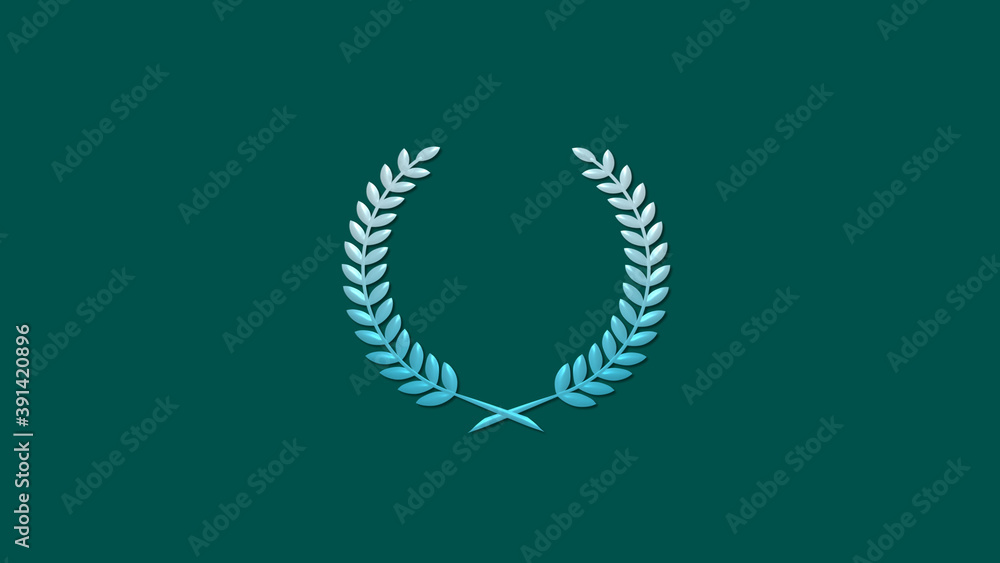 Beautiful cyan white gradient 3d wheat icon on cyan dark background, New wreath icon