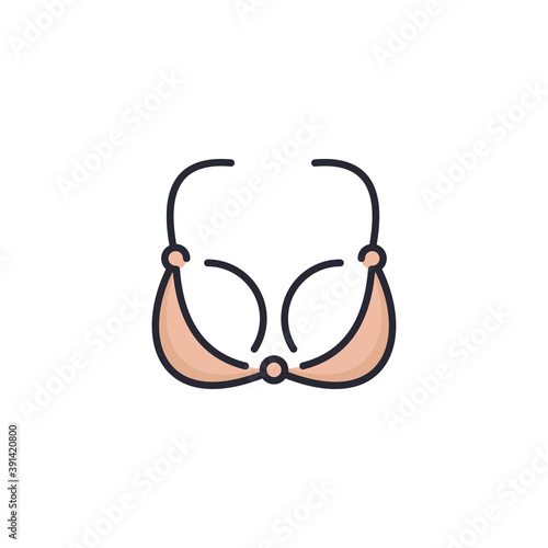 woman bra underware lcon. Equipment symbol, line, color, outline style pictogram on beige background. Boxing gloves sign for mobile concept and web design. Vector graphics