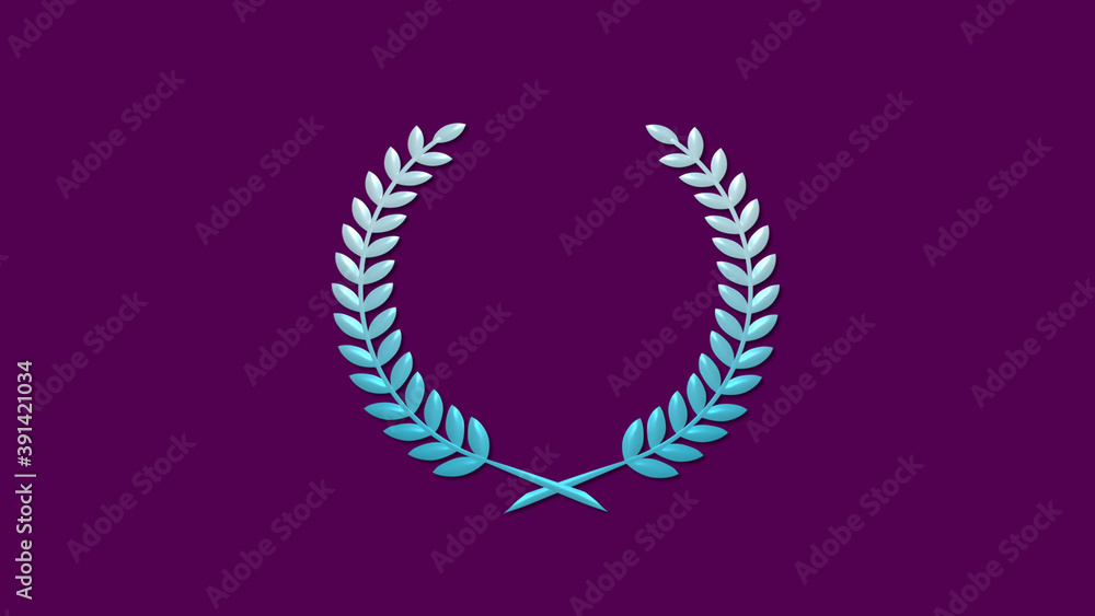 Amazing cyan white gradient wheat icon on pink dark background, 3d wreath icon Amazing cyan white gradient wheat icon on pink dark background, 3d wreath icon