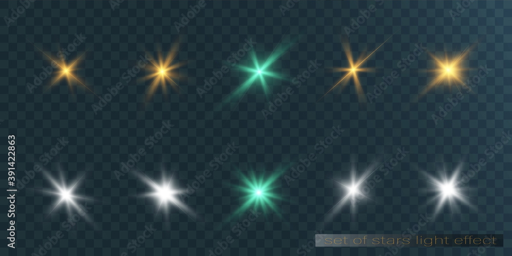 Set of bright beautiful stars on a transparent background vector illustration. Set of bright beautiful stars on a transparent background vector illustration.
