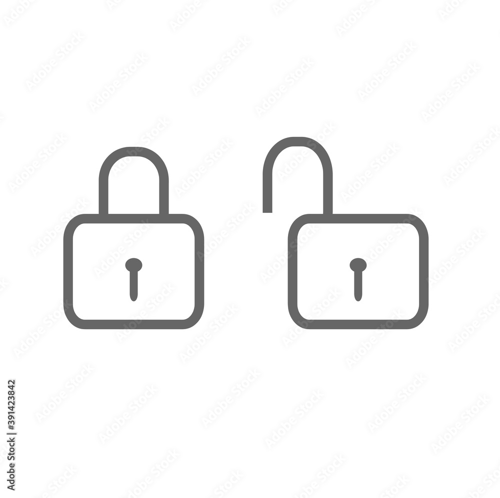 Closed and open lock icon isolated on a white background. A security symbol for your website design, logo, and presentations. Closed and open lock icon isolated on a white background. A security symbol for your website design, logo, and presentations.