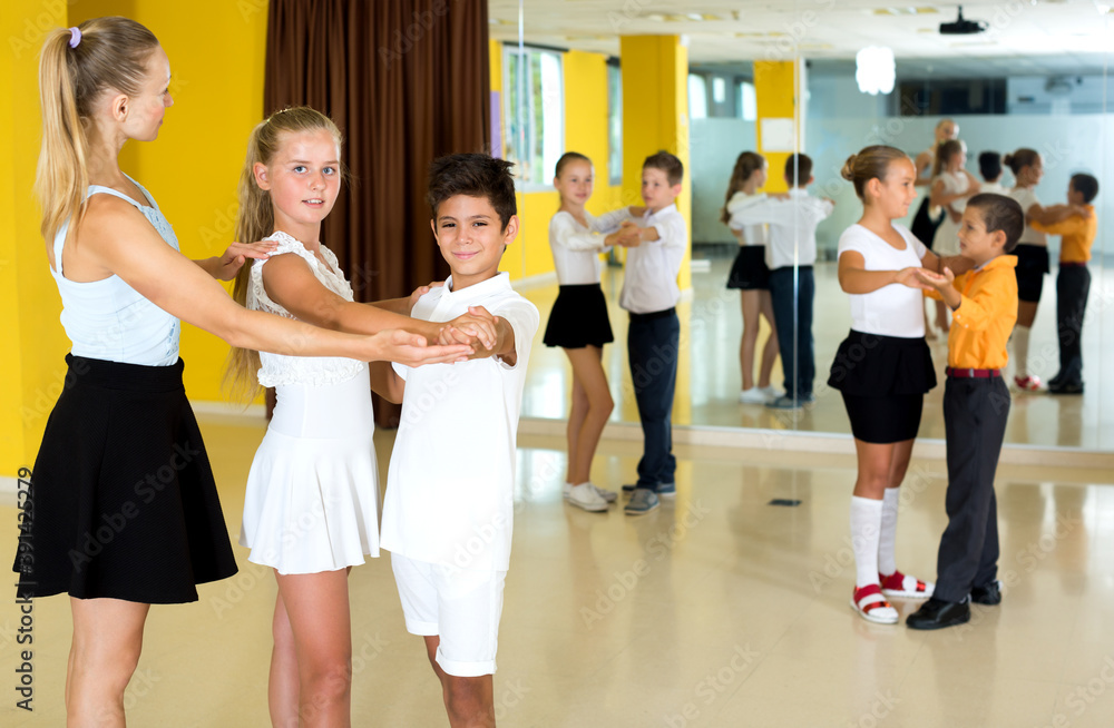Portrait children studying of partner dance at dance classes