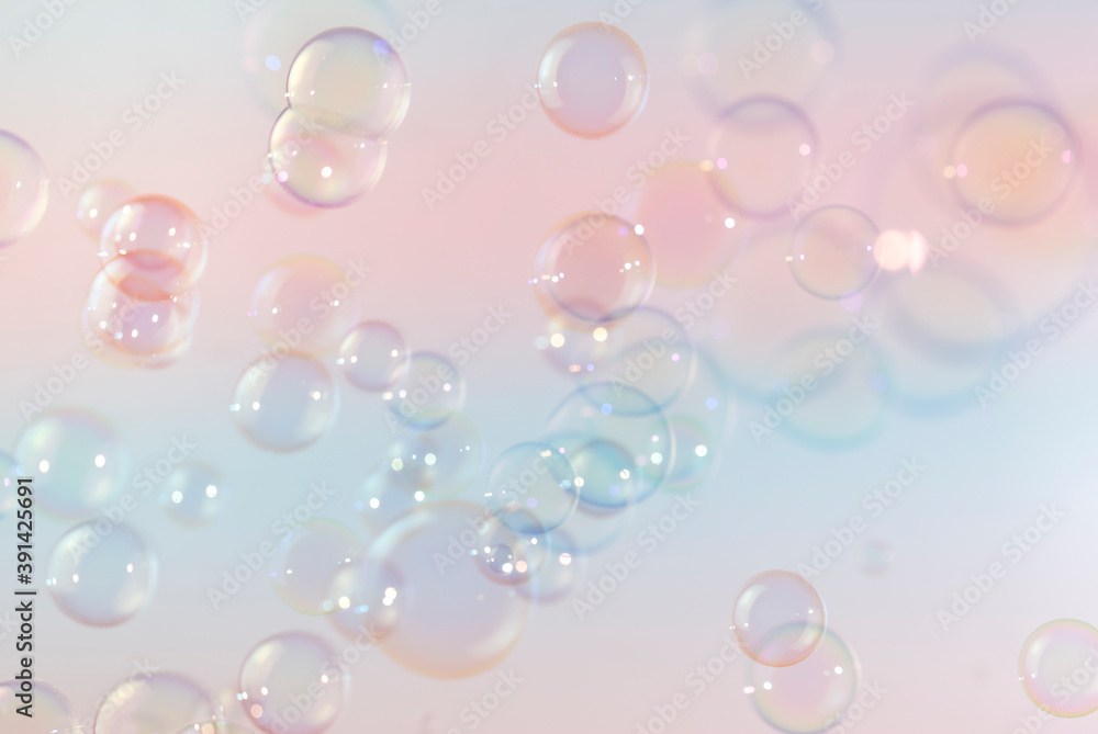Beautiful shiny colorful soap bubbles texture background. Abstract, Natural fresh soapy summer background.