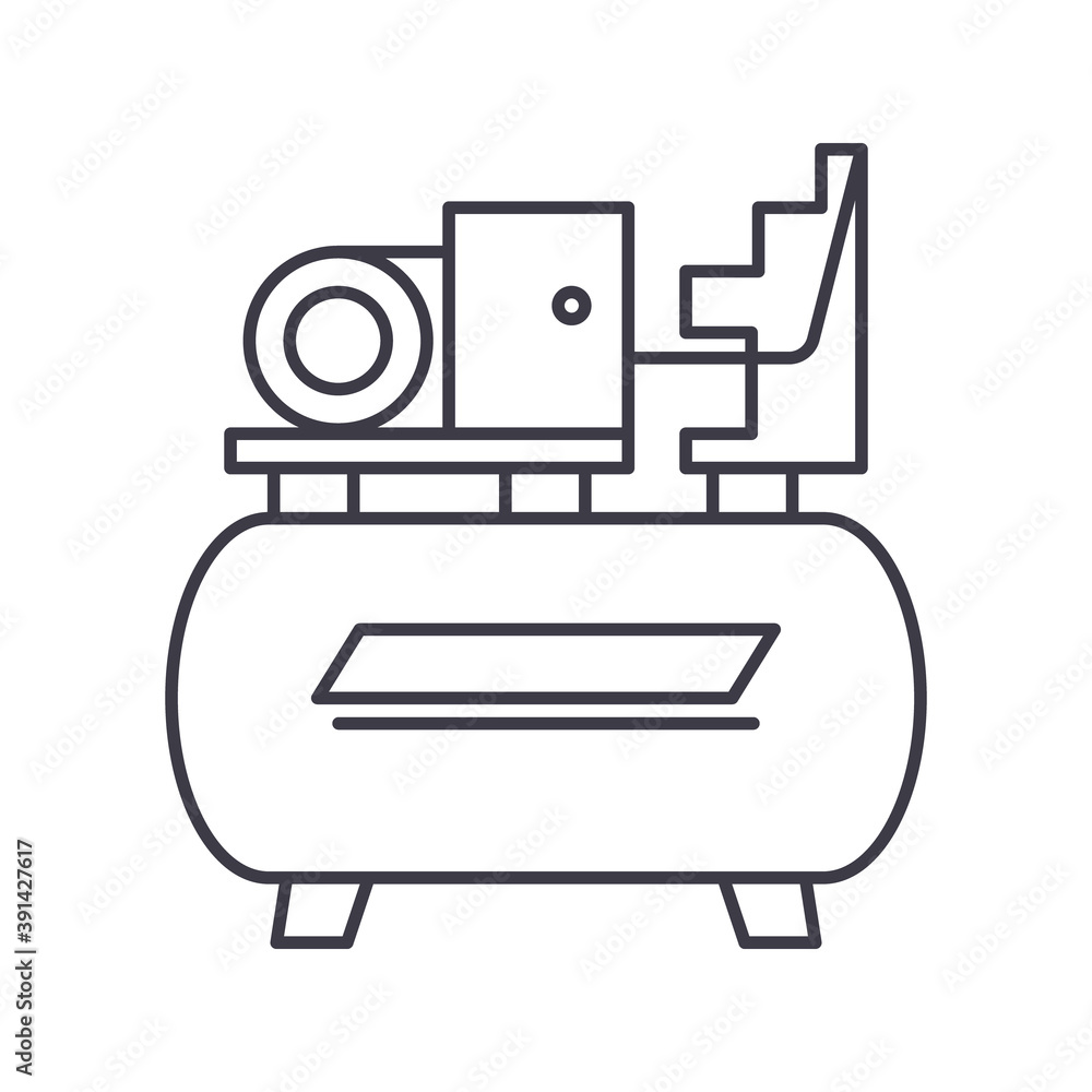 Obraz premium Air compressor icon, linear isolated illustration, thin line vector, web design sign, outline concept symbol with editable stroke on white background.