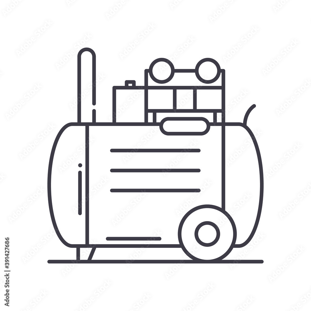 Air compressor icon, linear isolated illustration, thin line vector, web design sign, outline concept symbol with editable stroke on white background.