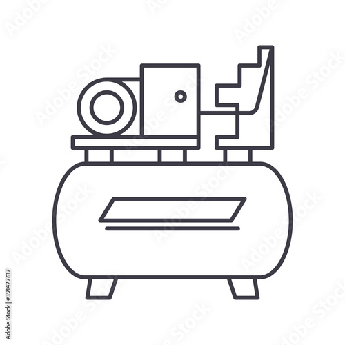 Air compressor icon, linear isolated illustration, thin line vector, web design sign, outline concept symbol with editable stroke on white background.