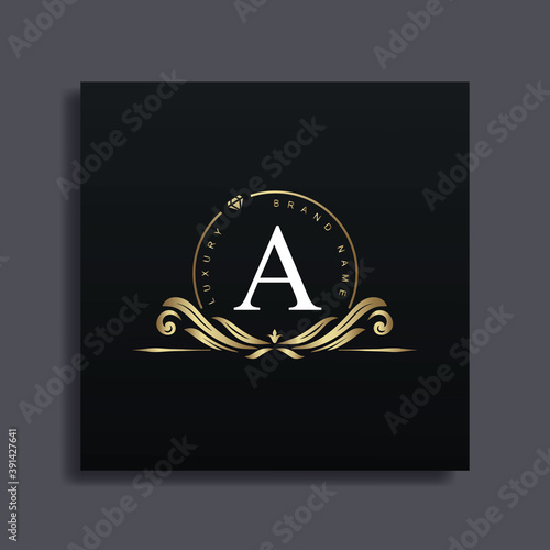 Luxury Logo Design with monogram letter A ,golden color, luxury flourish decorative style, vector illustration.