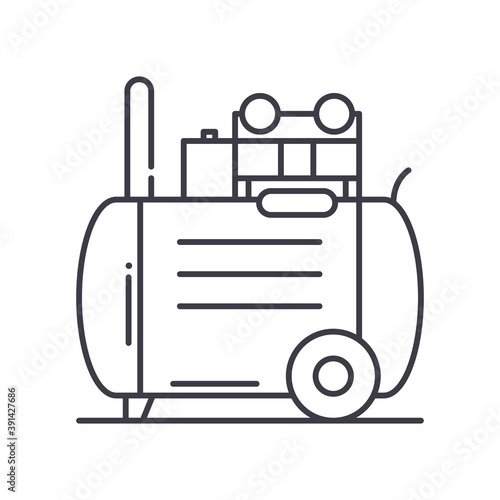 Air compressor icon, linear isolated illustration, thin line vector, web design sign, outline concept symbol with editable stroke on white background.